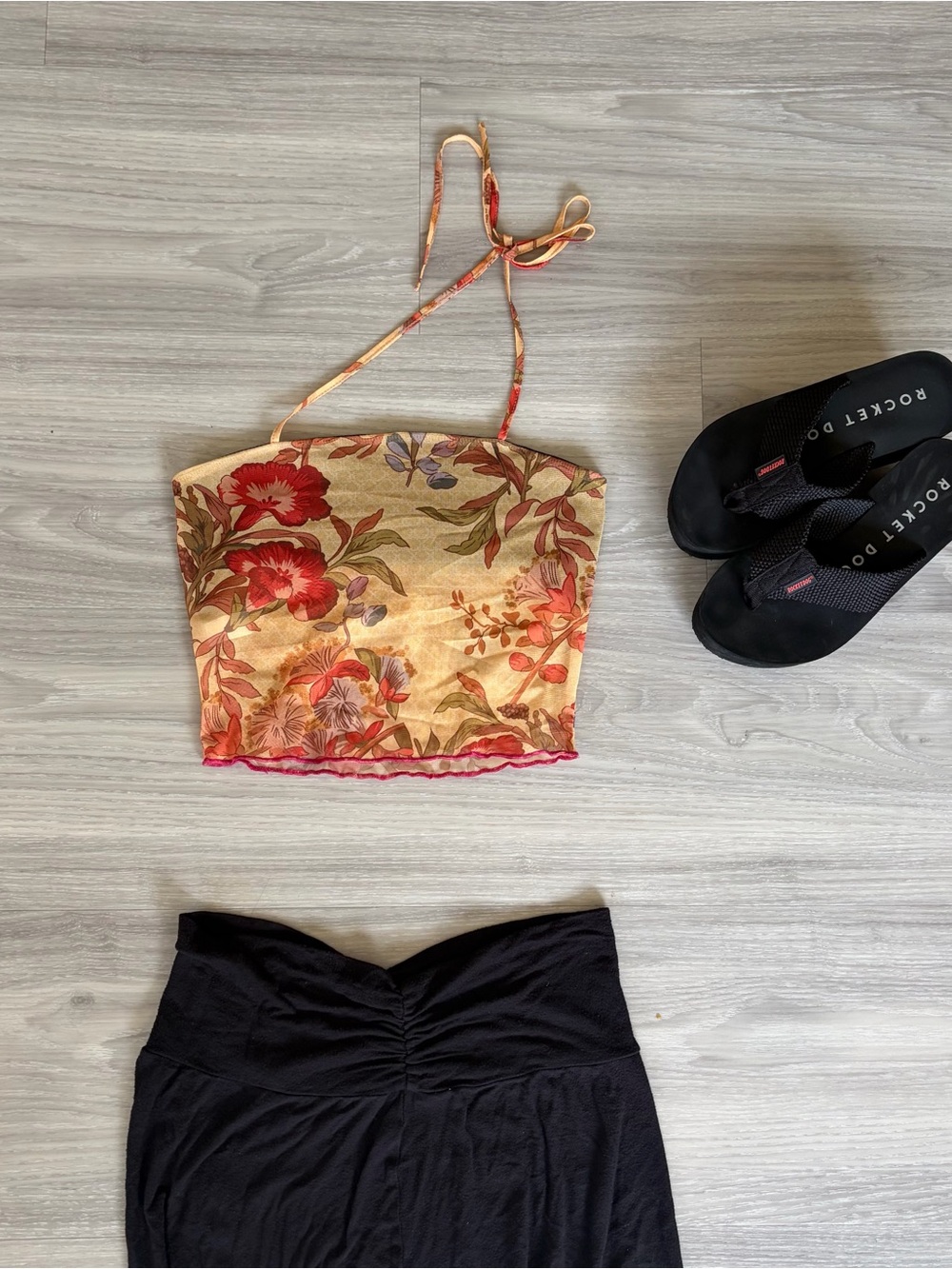 Floral Halter Camisole in Beige and Red